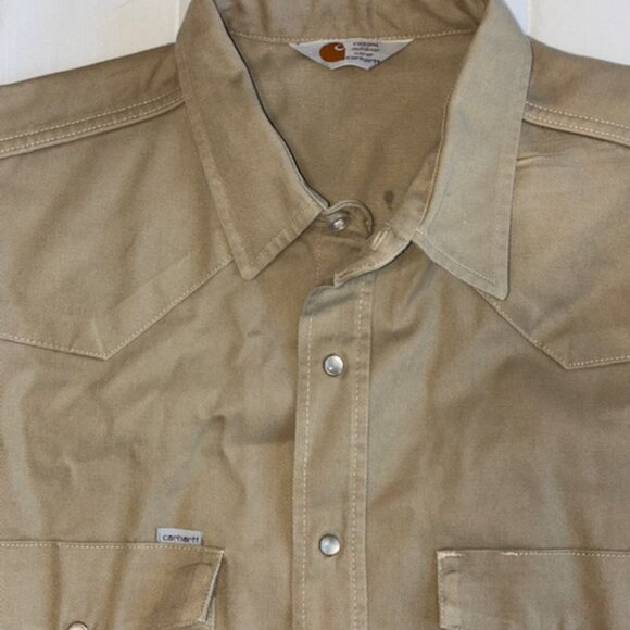 Carhartt Canvas Western Pearl Snaps Button Up Work Shirt Tan Brown - Picture 1 of 5